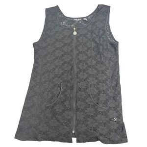 Classic Blues Swimwear Black Crochet Lace Zip Front Cover Up Vest Plus Size 1X